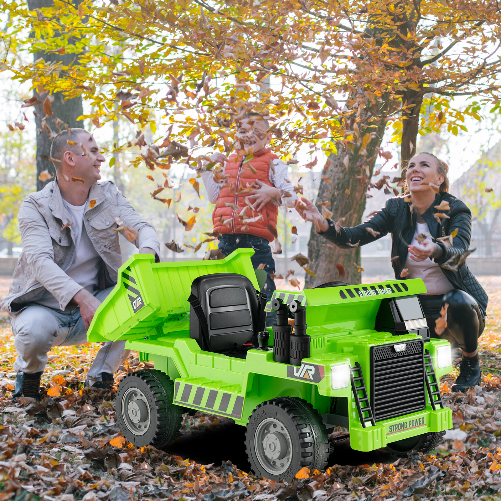 SUGIFT Green Electric Dump Bed Shovel and Remote Control 12V Kids Ride On Dump Truck