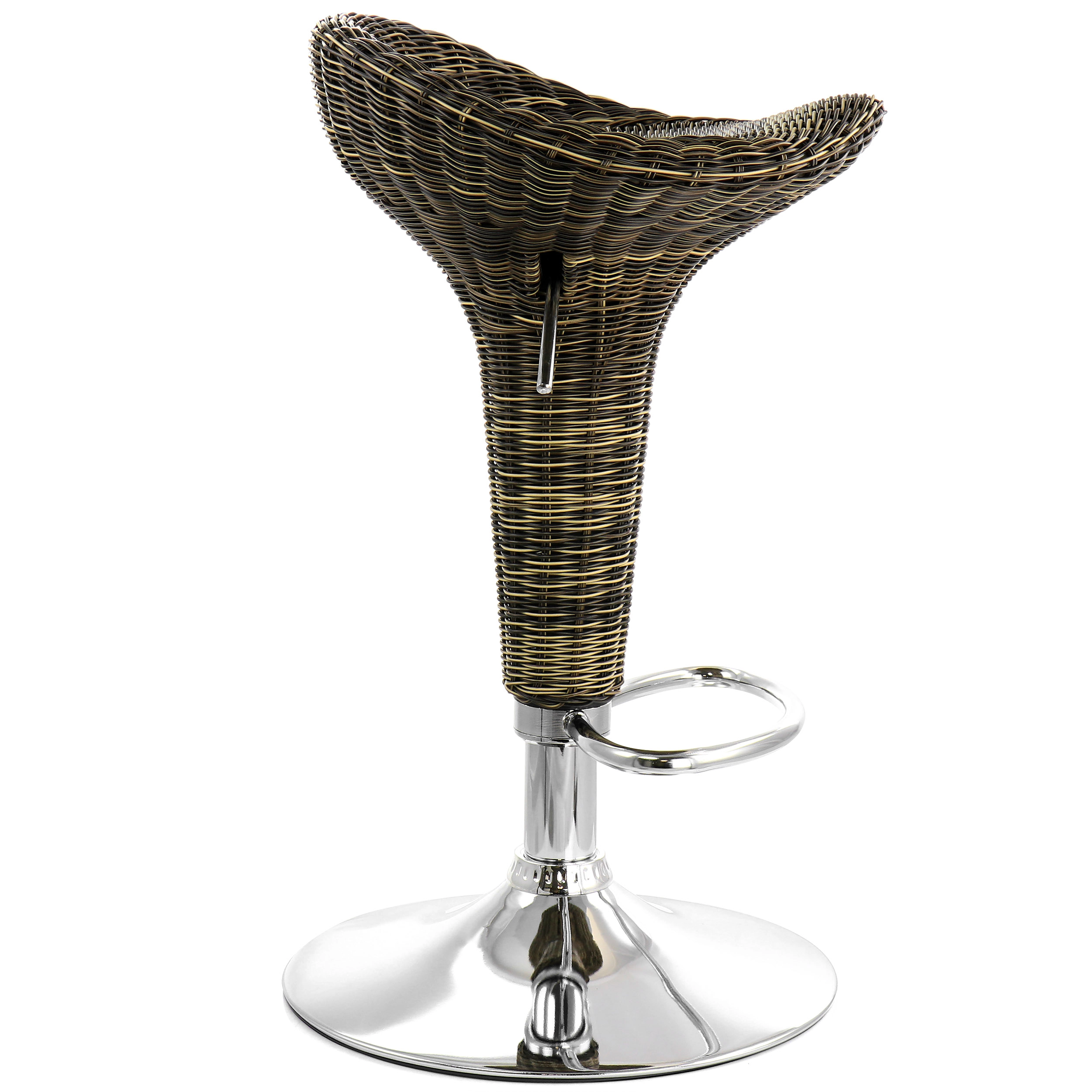 Elama 2 Piece Adjustable Saddle Seat Wicker Bar Sool in Brown with Chrome Base