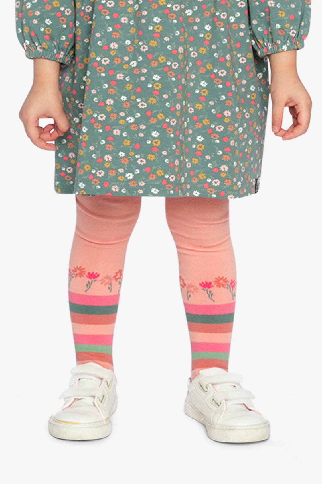Deux par Girls Striped Floral Detail Knit Tights