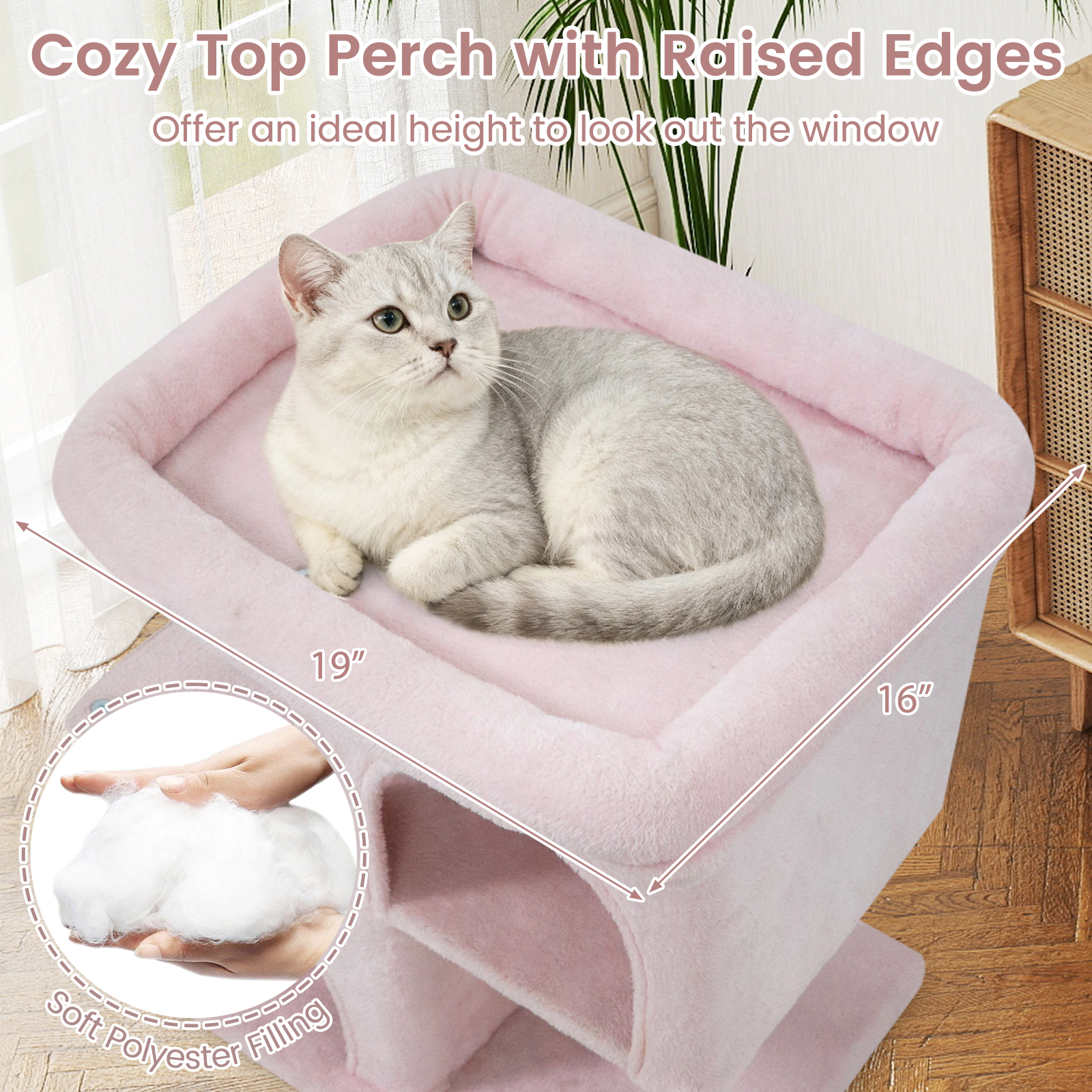 SUGIFT 25.5-in Pink Space-Saving Modern Cat Tree Tower with 19-in Perch 2 Condos and Sisal Posts