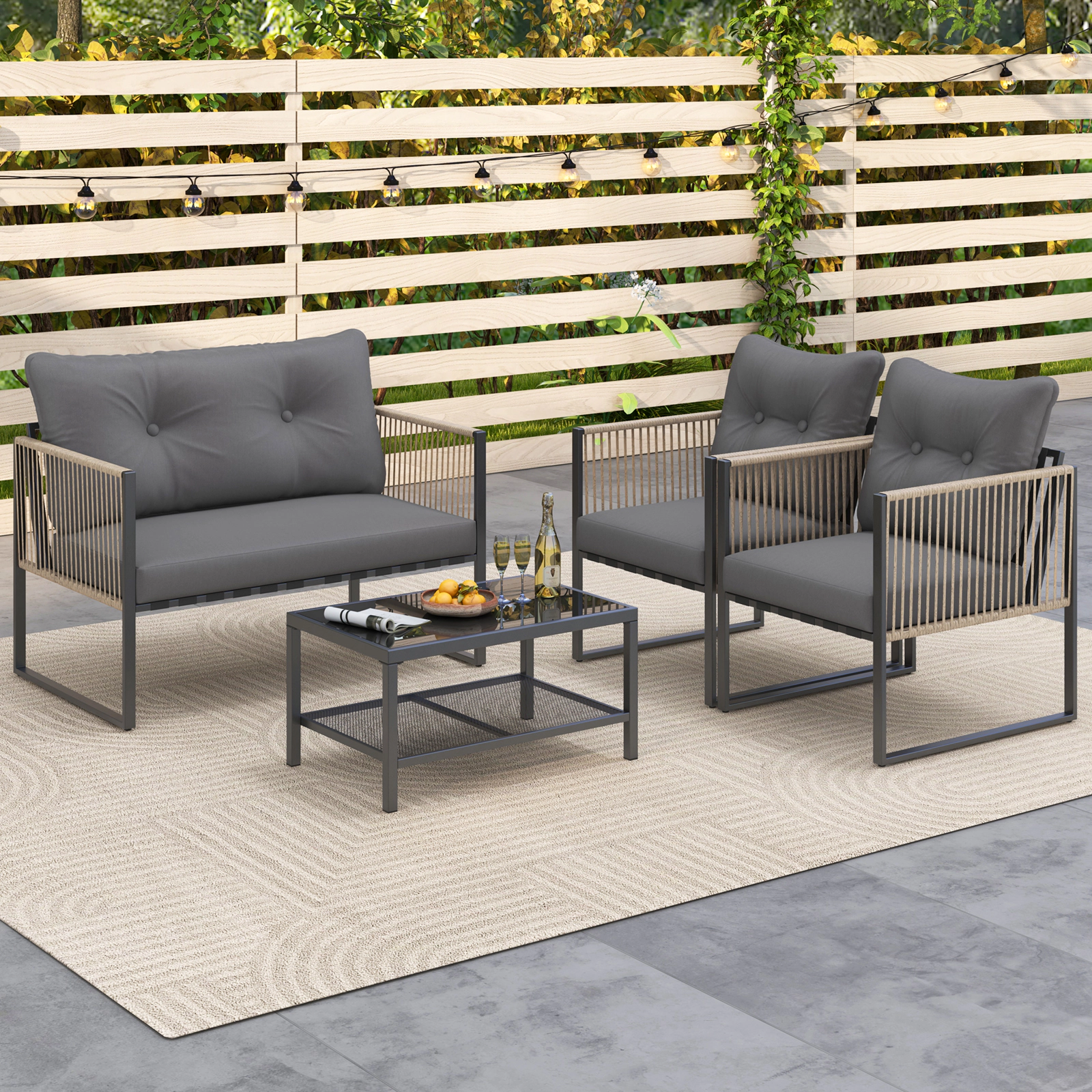 SUGIFT Outdoor Conversation Sofa Set with Cushions 400-lb Chair 665-lb Loveseat Gray