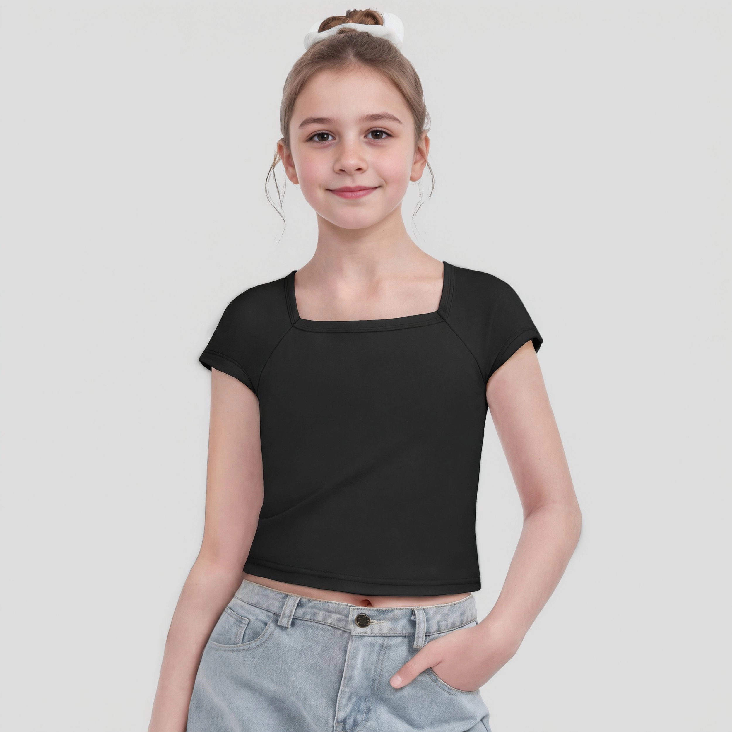 Arshiner Kids T Shirts Teen Girl Trendy Short Sleeve Crop Tops For Girls Square Neck