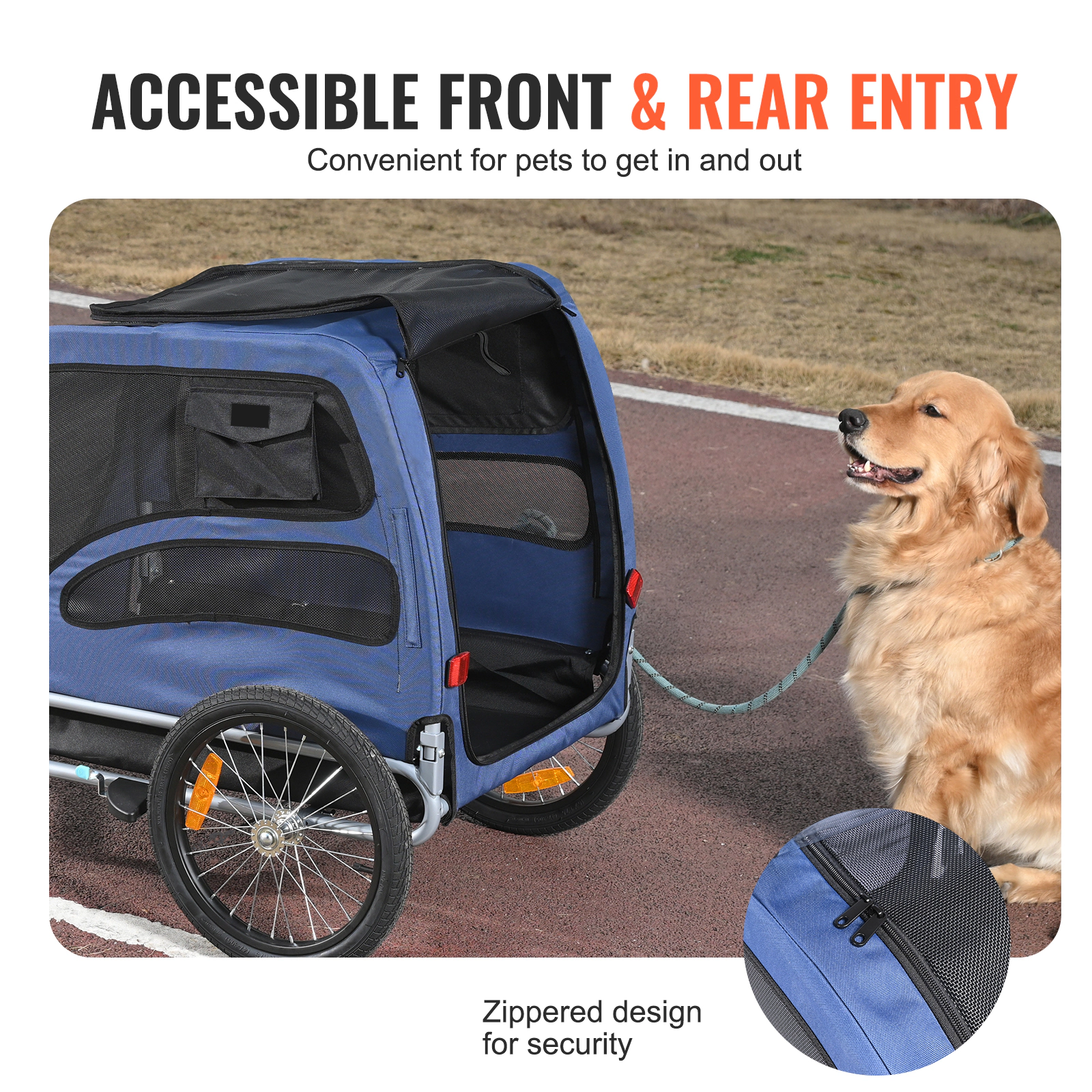 HONGGE Dog Bike Trailer, 100 lb Capacity, Weatherproof Pet Carrier with Mesh Windows, Blue/Black