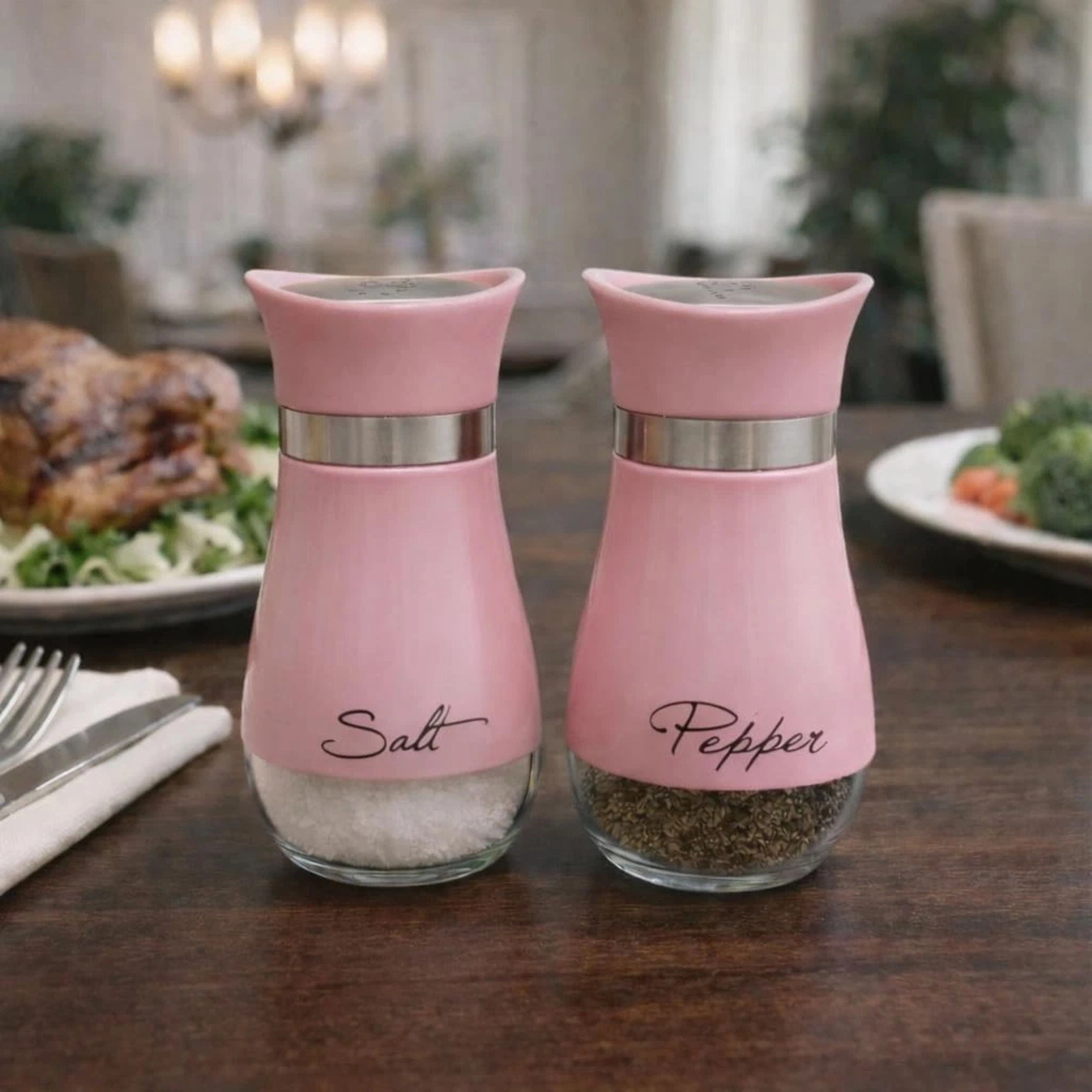 Home Collection Glass Salt & Pepper Shaker Set with Labels Stainless Steel Lids