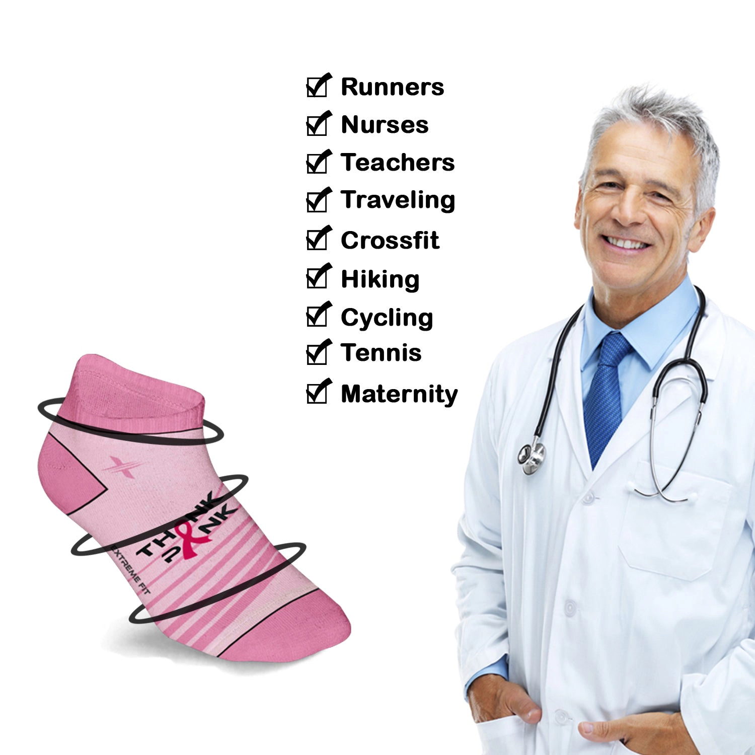 Extreme Fit Cancer Awareness Compression Socks - Ankle For Running 6 Pair