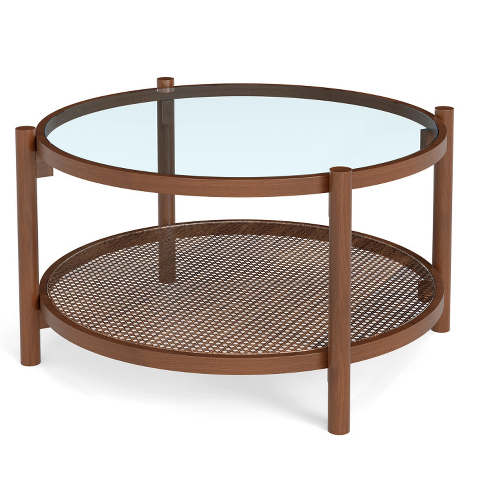 SUGIFT 31-in 2-Tier Round Coffee Table with Tempered Glass Top 265-lb Tabletop Capacity Cherry+Transparent