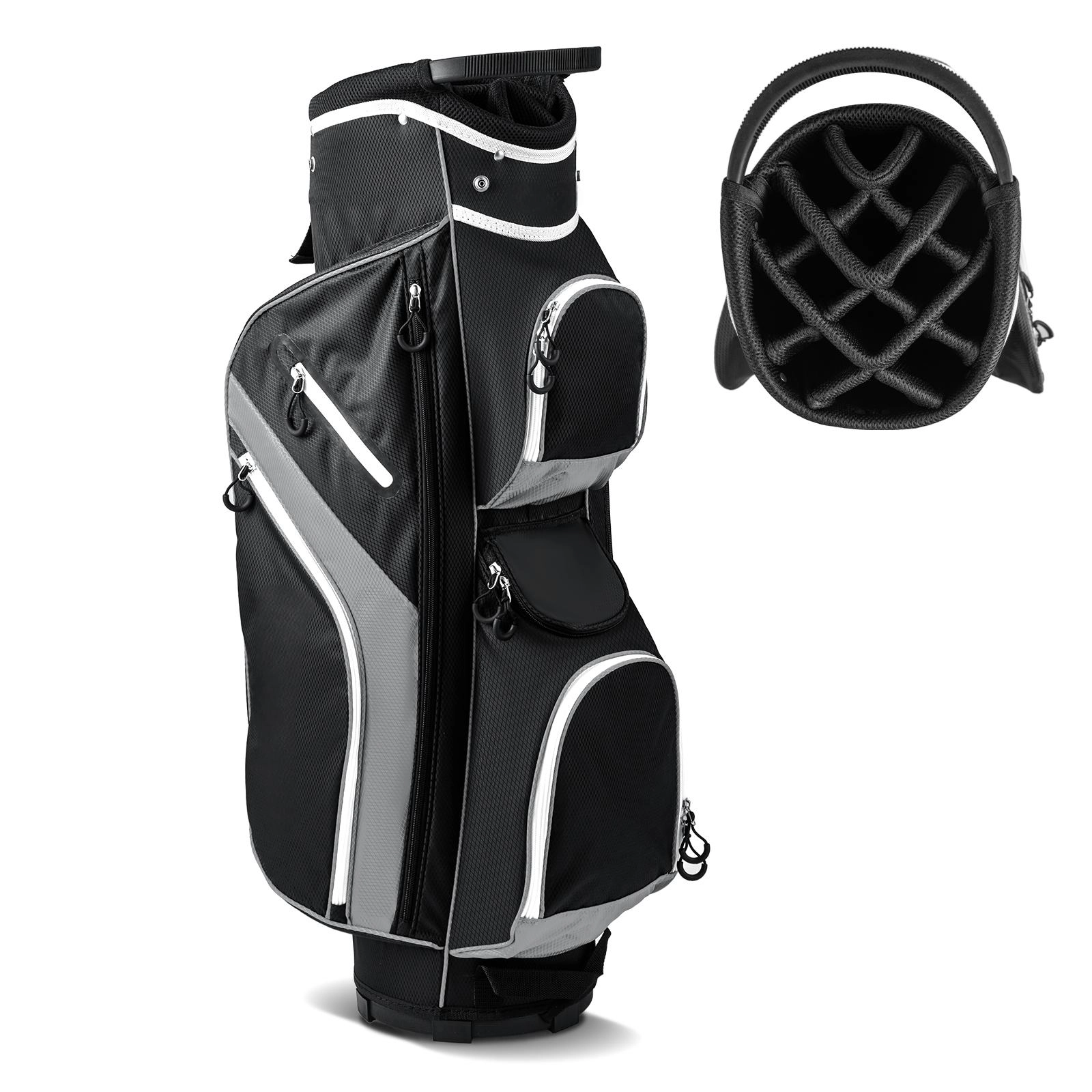 SUGIFT 14-Way Top Divider Golf Cart Bag with 9-in Base Diameter and Rain Hood 4.5-lb Net Weight Blue/Gray/Red