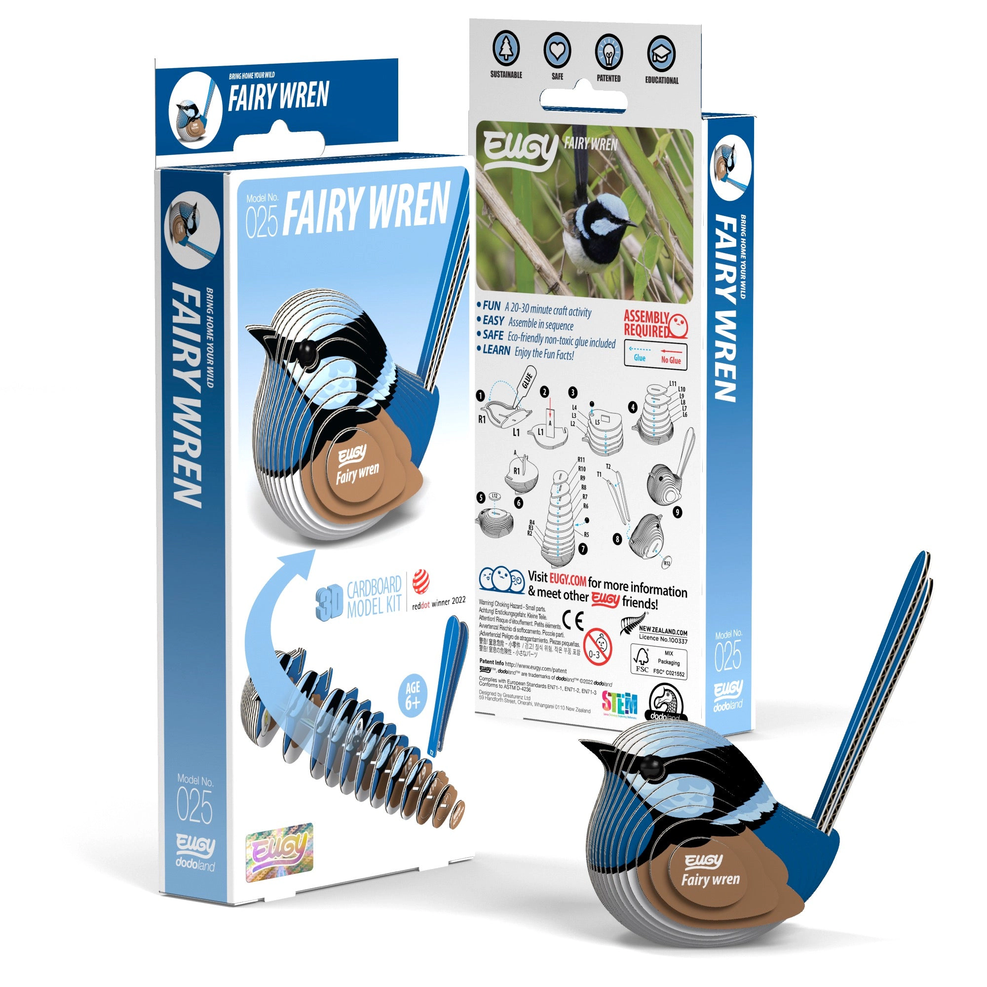 EUGY Fairy Wren 3D Puzzle - contains 26 puzzle pieces