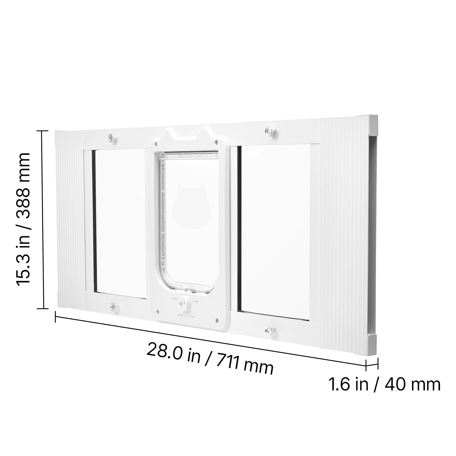 HONGGE Cat Door for Window Adjustable to Fit Window Width - 4 Secure Lock Modes Aluminum Frame and High-Transparency