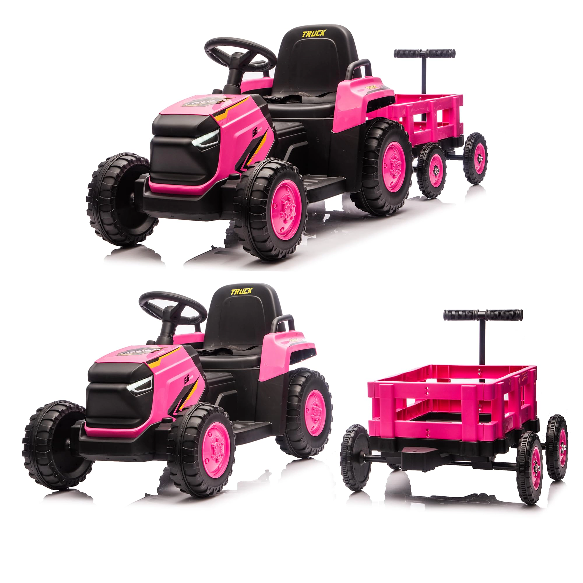 Enjyam 12V Electric Ride-On Tractor with Detachable Garden Cart, 8-Wheel Vehicle with Trailer, Remote