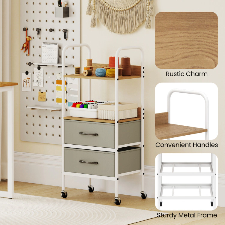 Hivvago 2-Tier Rolling Storage Cart with Fabric Drawers