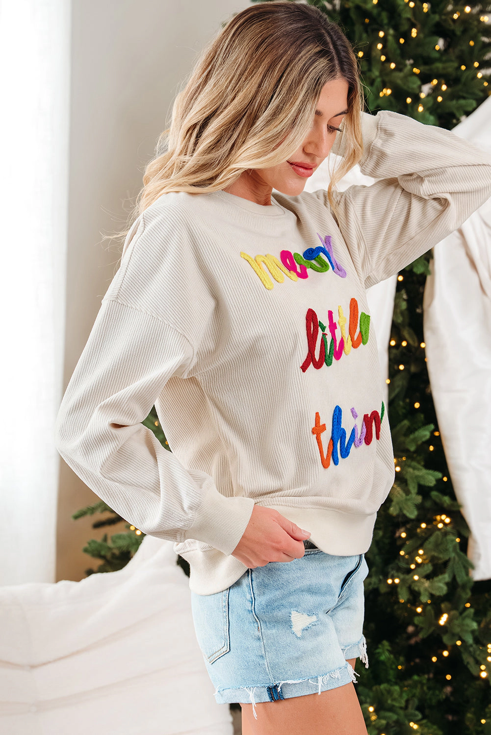 Threaded Pear Women's Sylevi Graphic Ribbed Loose Sweatshirt
