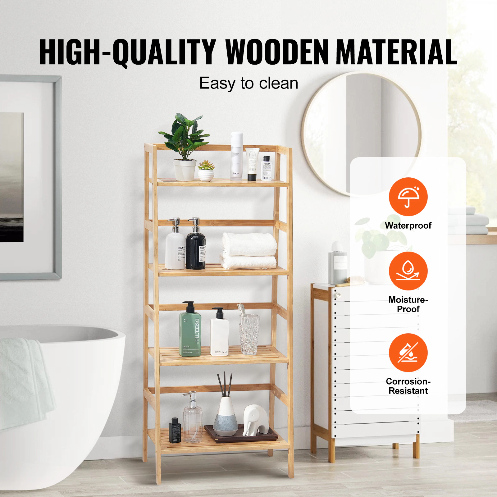 HONGGE Bamboo Bathroom Shelf Display Rack Organizer Freestanding Flower Plant Stand