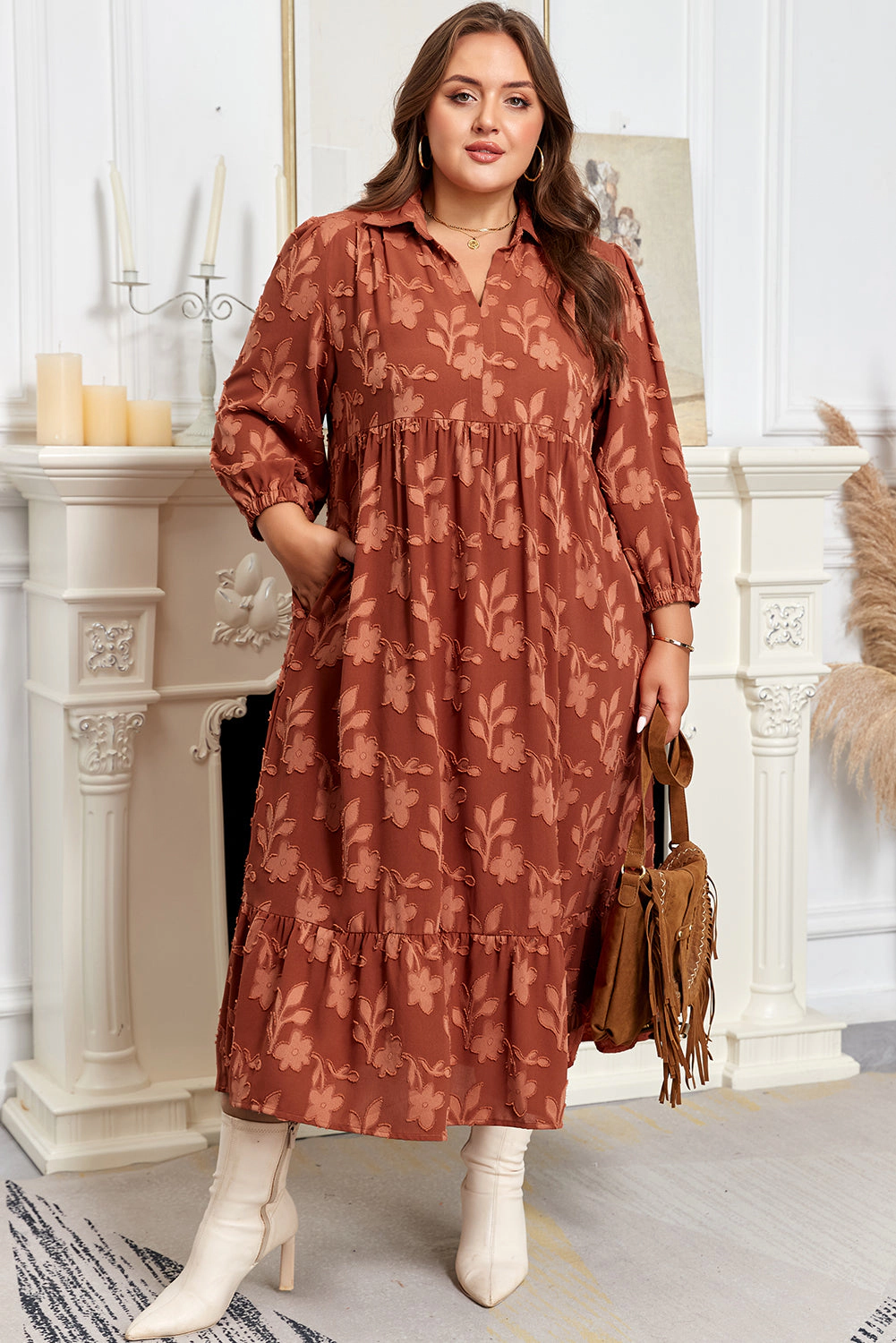 Threaded Pear Women's Mallory 4 Sleeve Long PLUS Dress