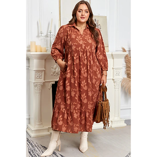 Threaded Pear Women's Mallory 4 Sleeve Long PLUS Dress