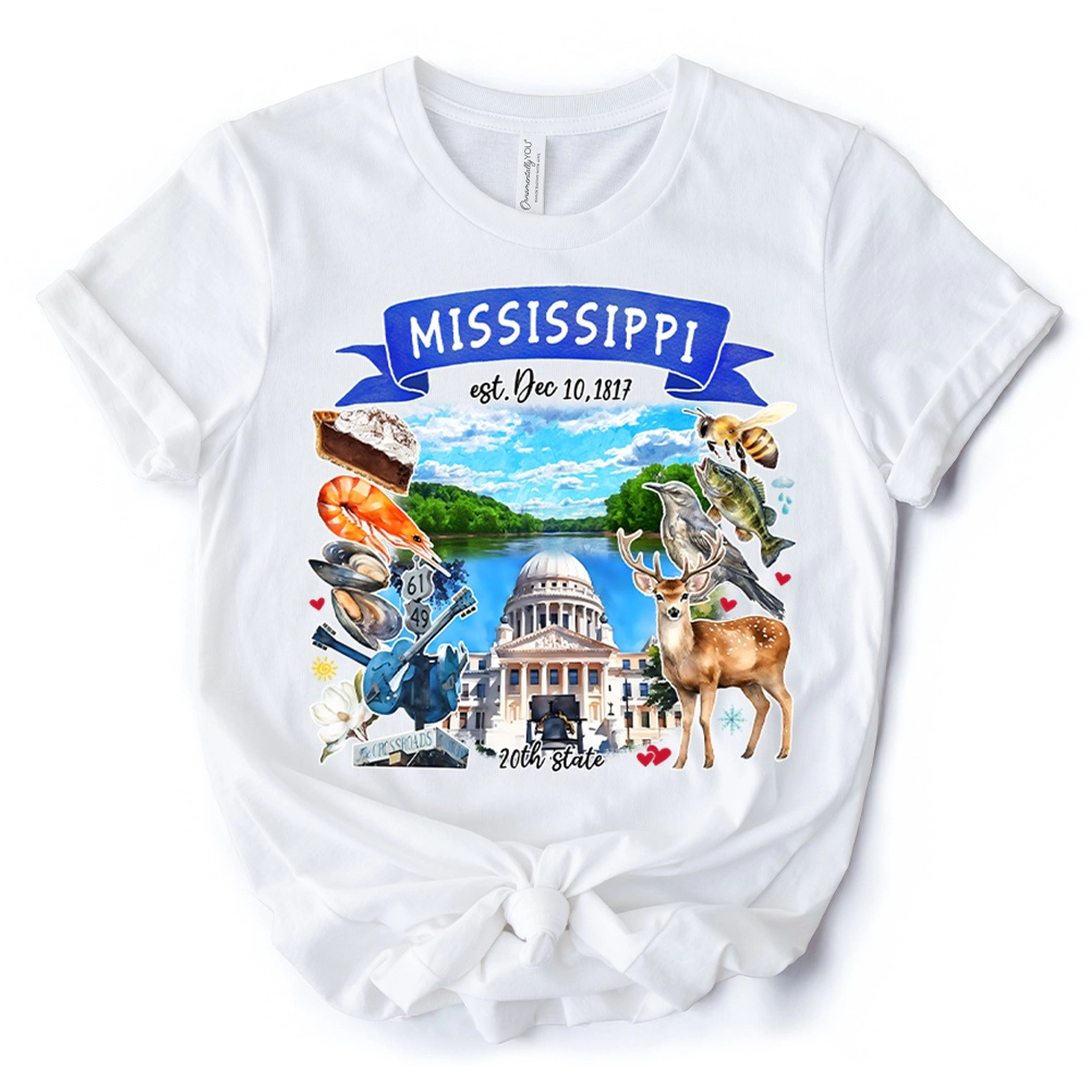OrnamentallyYou Unisex Artistic Mississippi State Themes And Landmarks T-Shirt