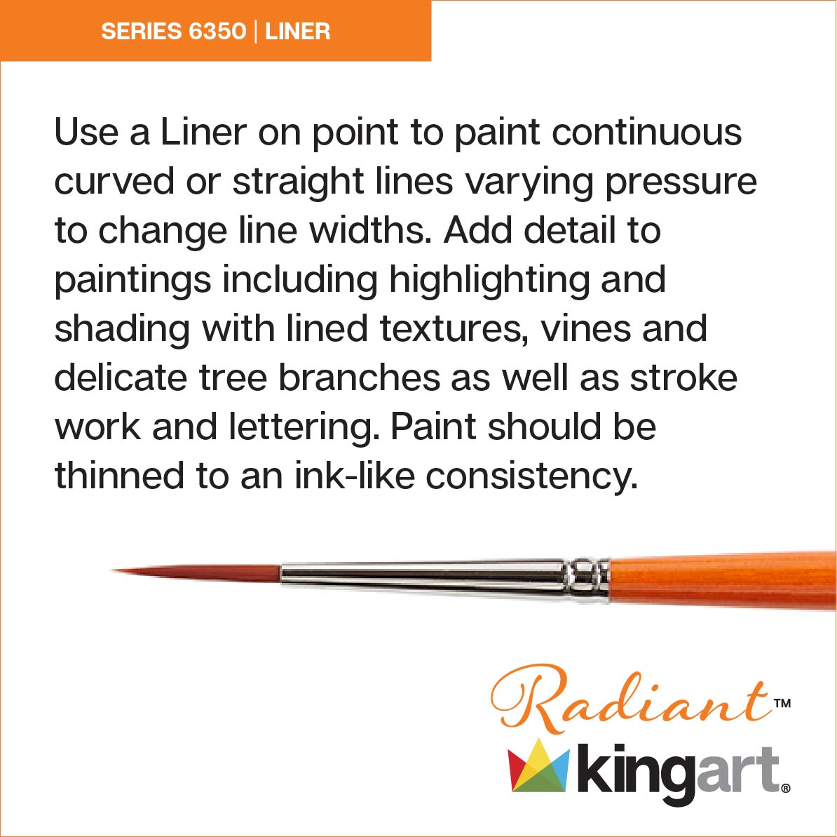 KINGART Radiant™ 6350 Liner Golden Synthetic Brush Set - 6 pc