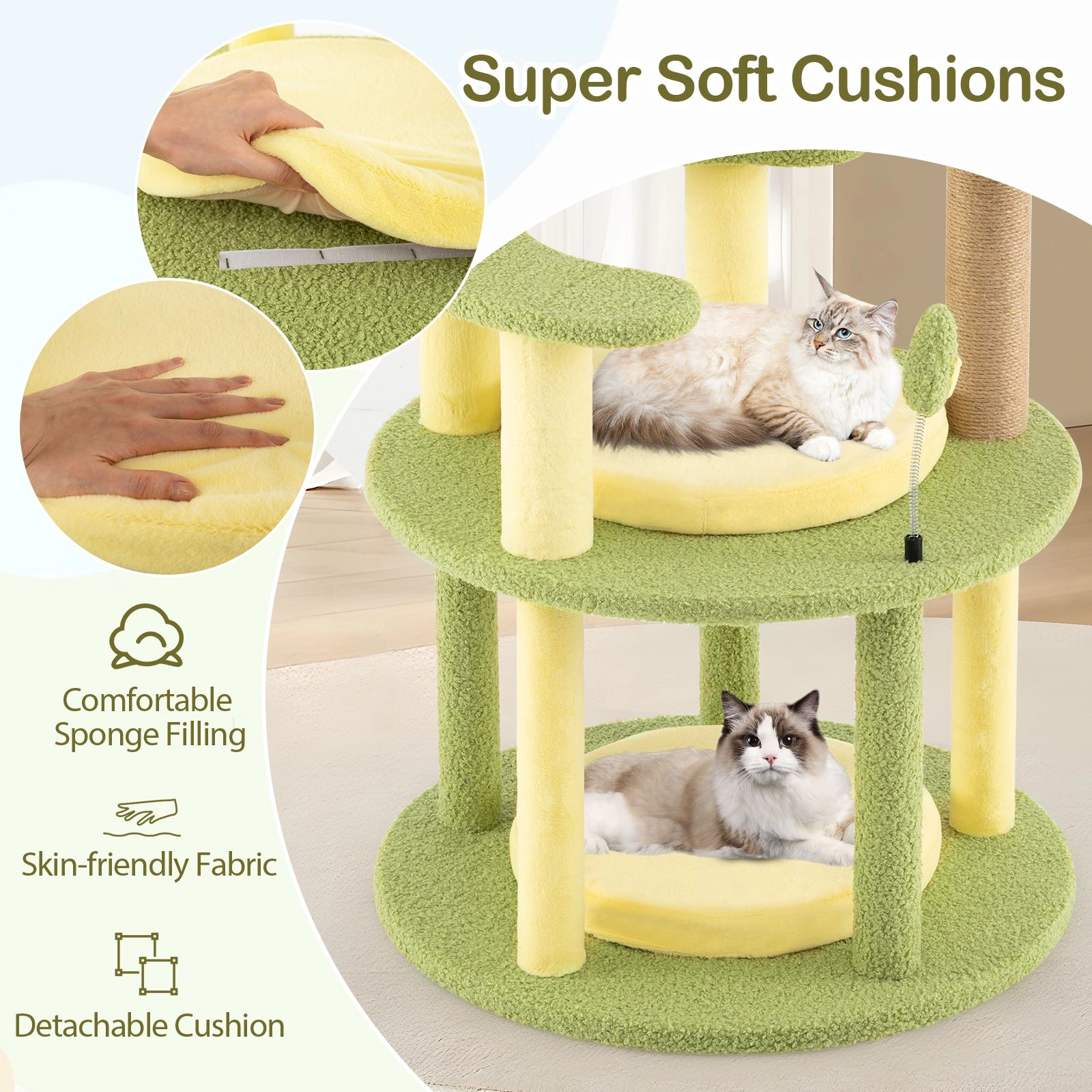 SlickBlue 51" Cat Tower with Rotatable Basket and Cushions