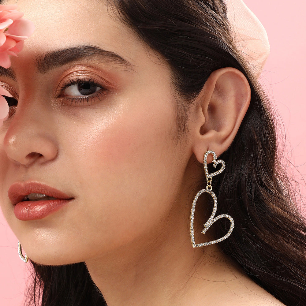 SOHI Women's Gold-Plated Heart Drop Earrings