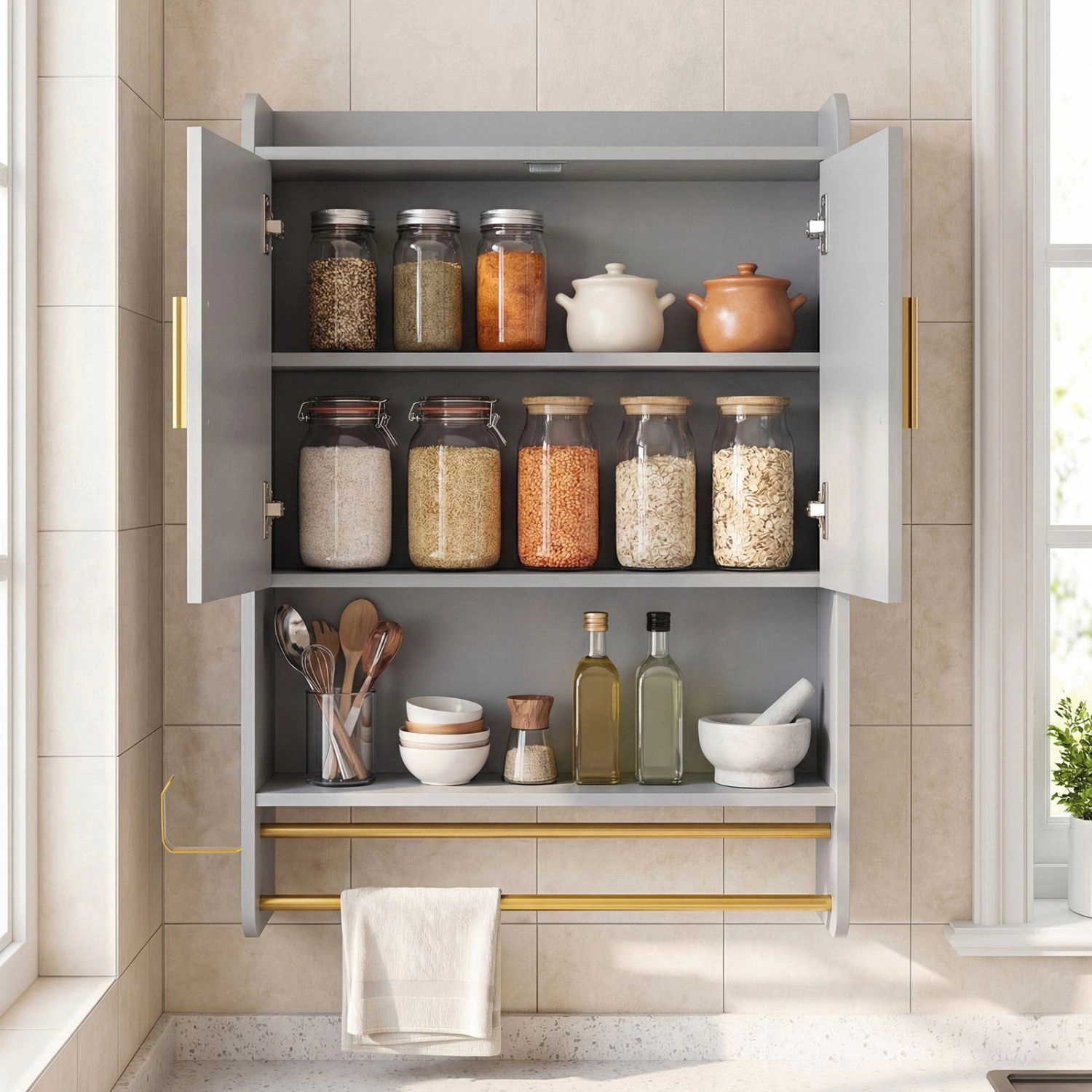 SlickBlue Bathroom Wall Cabinet with Adjustable Shelf and Towel Bars