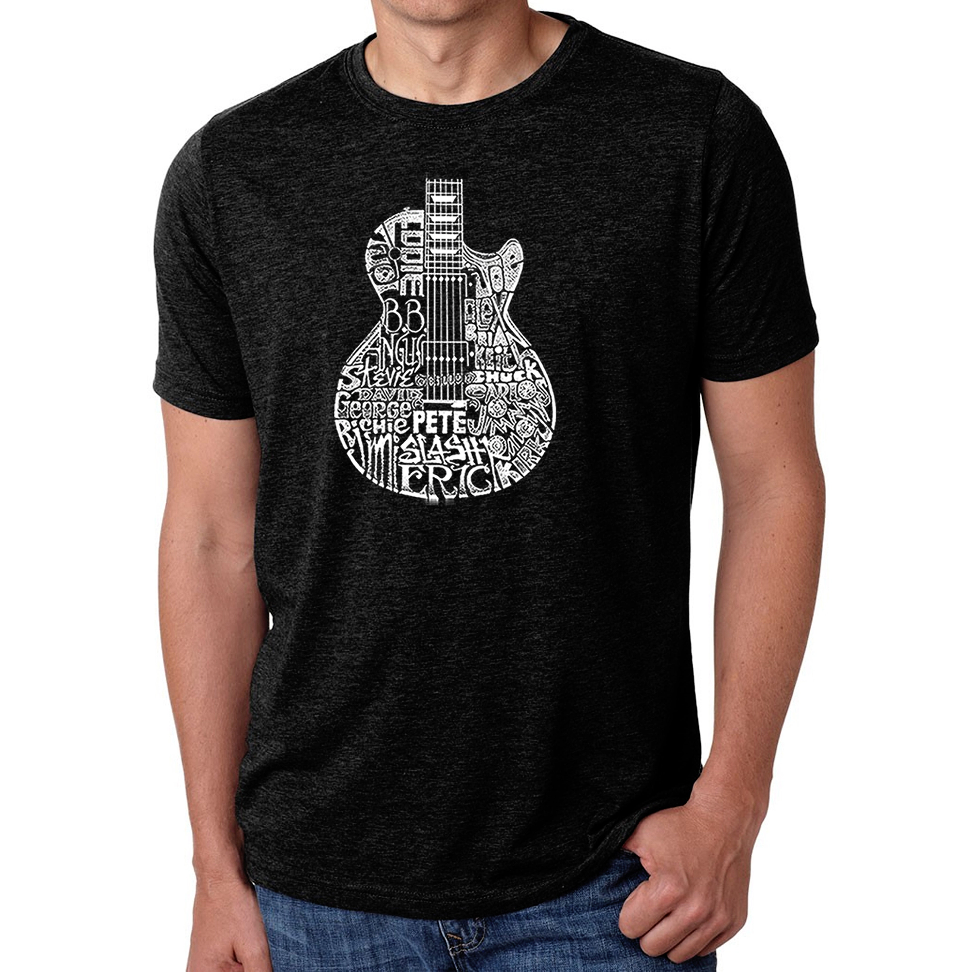 LA Pop Art Men's Cotton-Poly Word T-Shirt - Rock Guitar Head