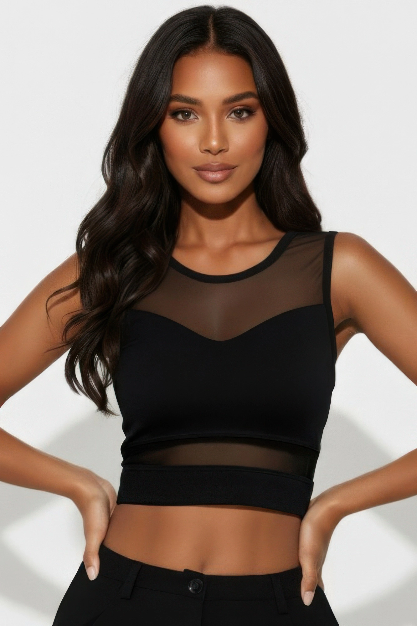 TRUEDAMES Women's Sheer Mesh Panel Crop Tank Top