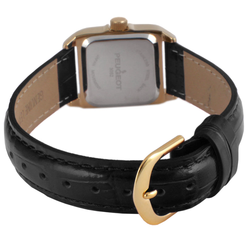 Peugeot Women's 34x24mm Tank Watch with Crystal Bezel Leather Strap