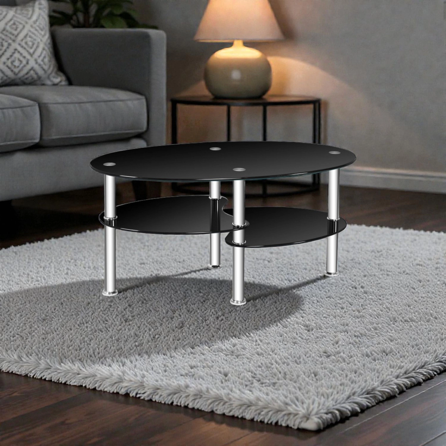 Hivvago Contemporary Oval Side Table with Glass Finish
