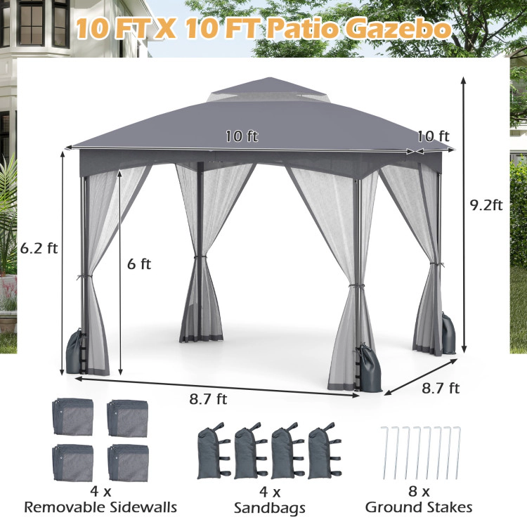 Hivvago 10 X FT Heavy-Duty Patio Gazebo with Netting Walls and 4 Sandbags