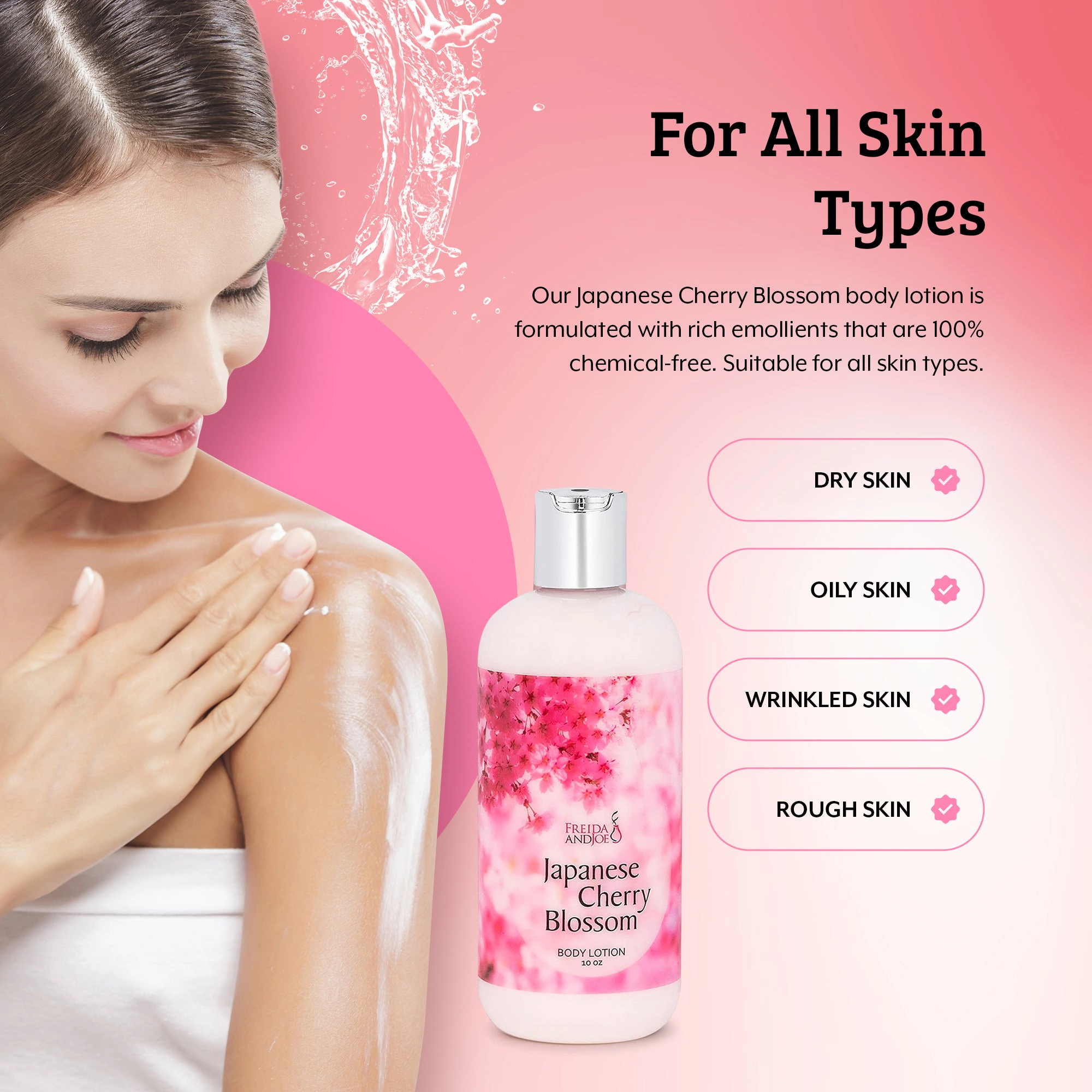Freida and Joe Womens Fragrance Deep Moisturizing Cherry Blossom Body Lotion in 10oz Bottle