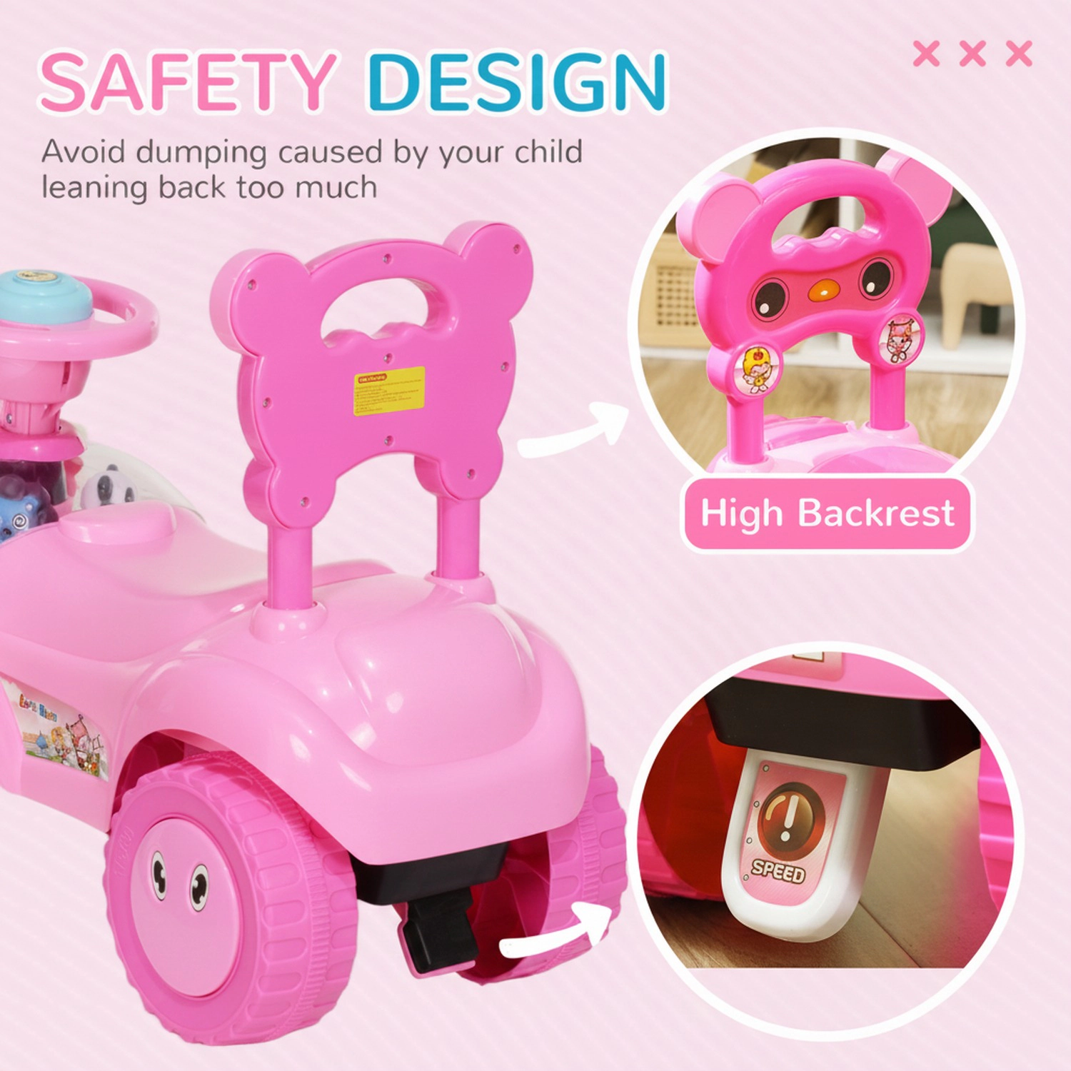 HONGGE Foot-to-Floor Toddler Ride-On Car with Horn, Lights, Music and Under-Seat Storage, Sliding Toy for 18-36 Months