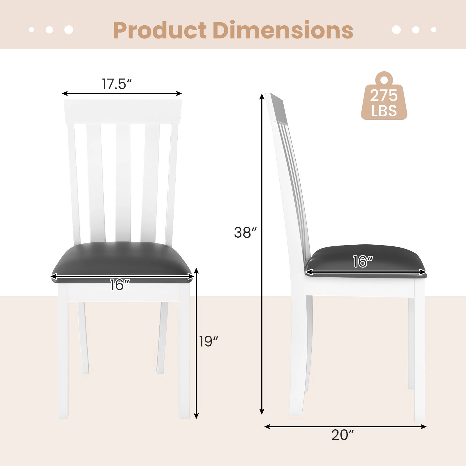SlickBlue Set of 2 Rubber Wood Dining Chairs with Padded Seat