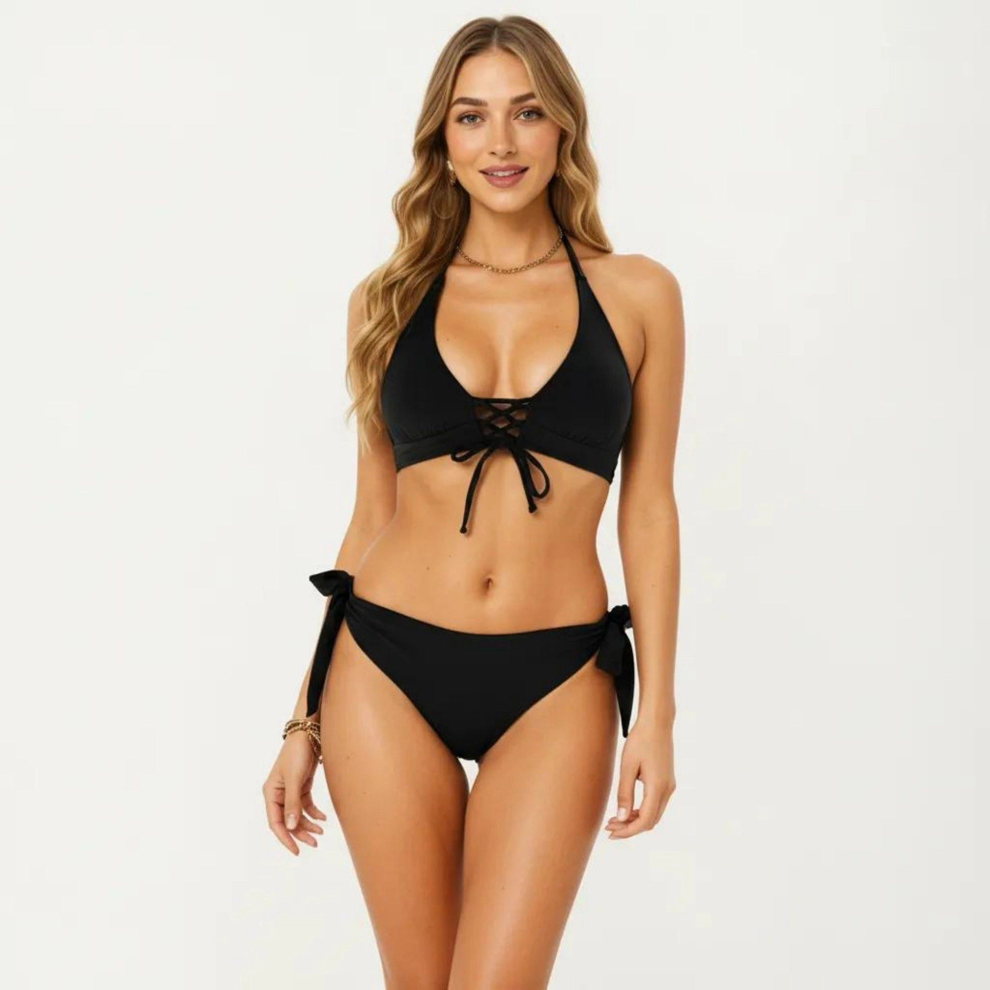 Anna-Kaci Women Lace-Up Halter Bikini Set Adjustable