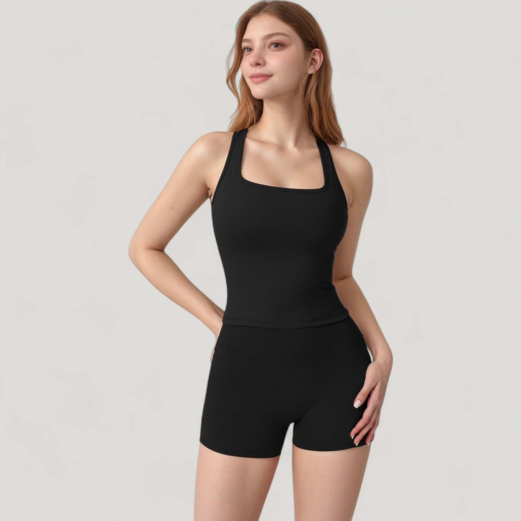 Anna-Kaci Women's Square Neck Active Tank Top with Built-In Bra and Racerback Design for Comfort Movement