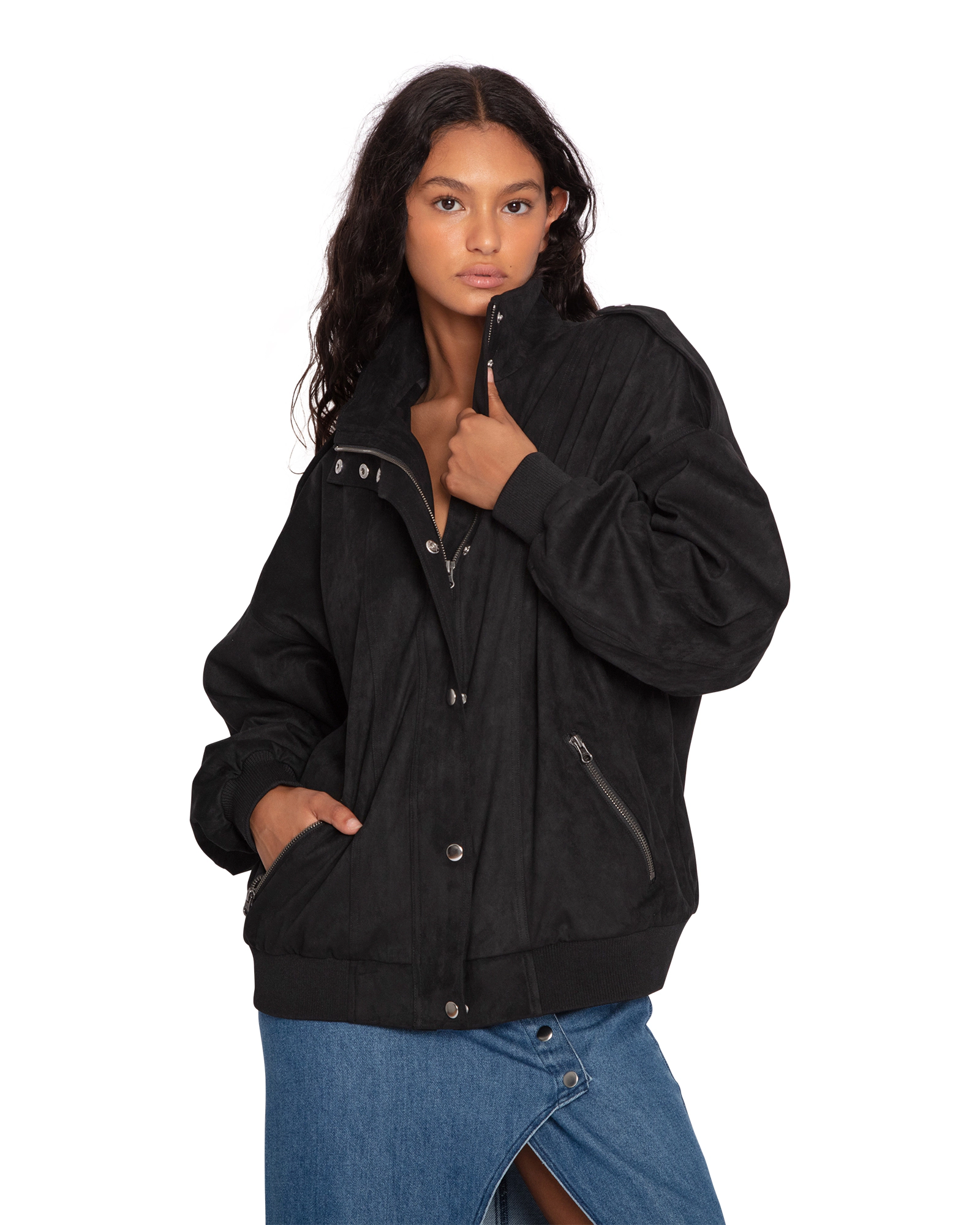 Belle & Bloom Womens Most Wanted Suede Bomber Jacket