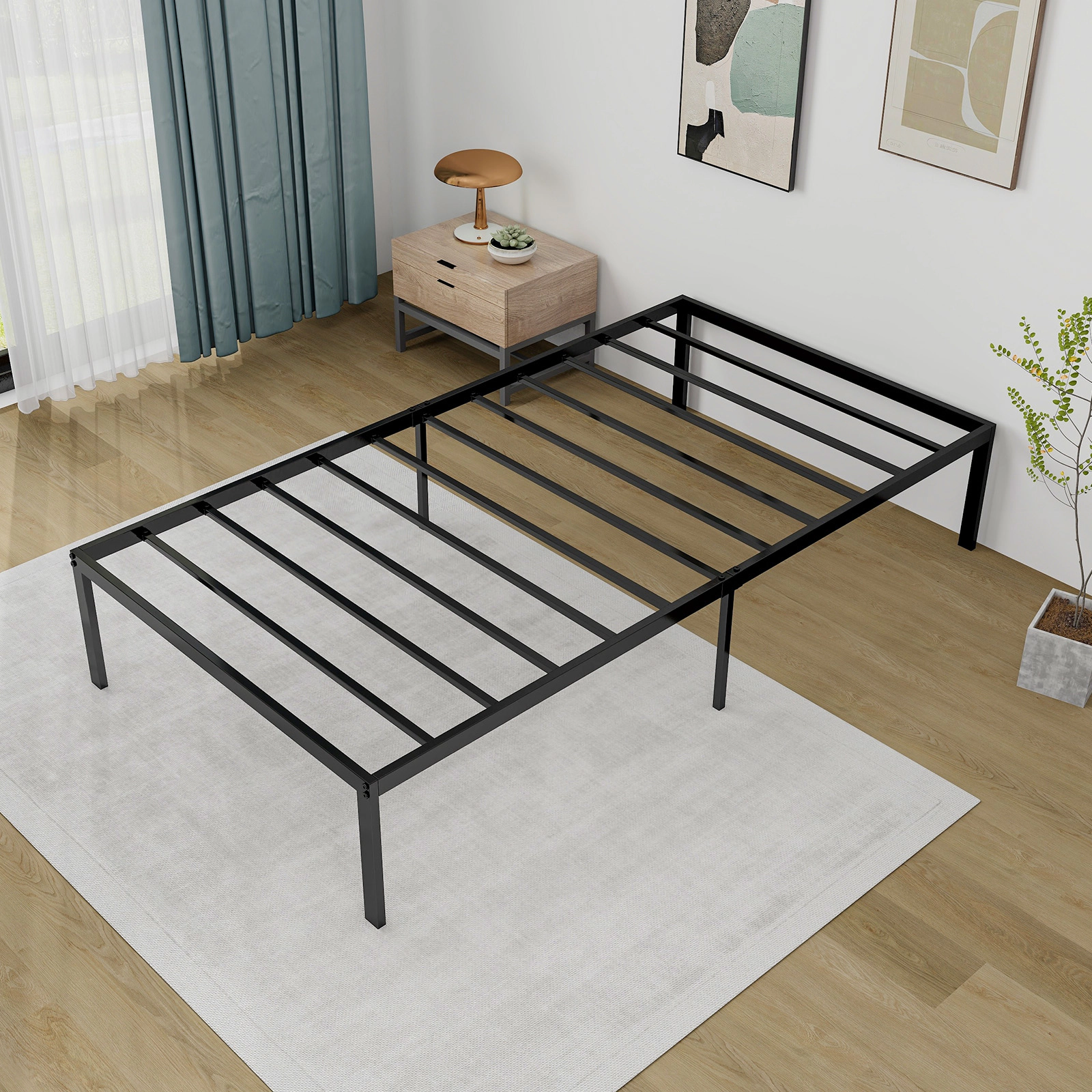 SUGIFT 14-in High Heavy Duty Steel Platform Bed Frame Twin Full Queen 220-570-lb Capacity 14-in Underbed Clearance Black