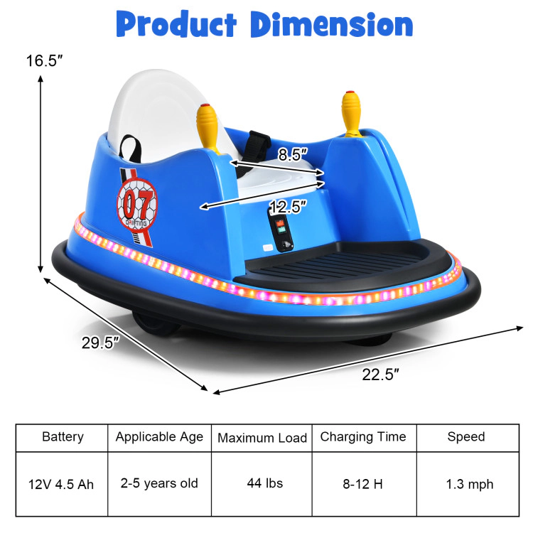 Hivvago 12V Electric Kids Ride On Bumper Car with Flashing Lights for Toddlers