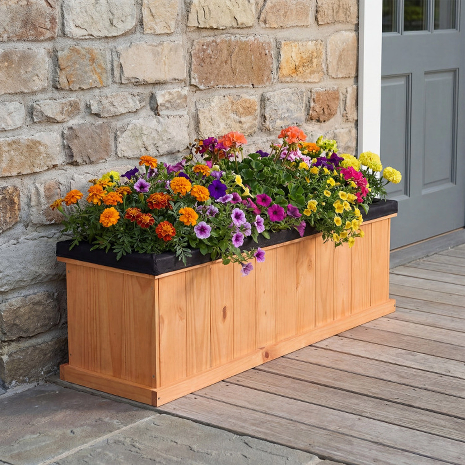 SUGIFT Wooden Raised Garden Bed Planter Box with Drainage Holes and Liner 132-lb Capacity XL Orange Pine Wood 1-Pc