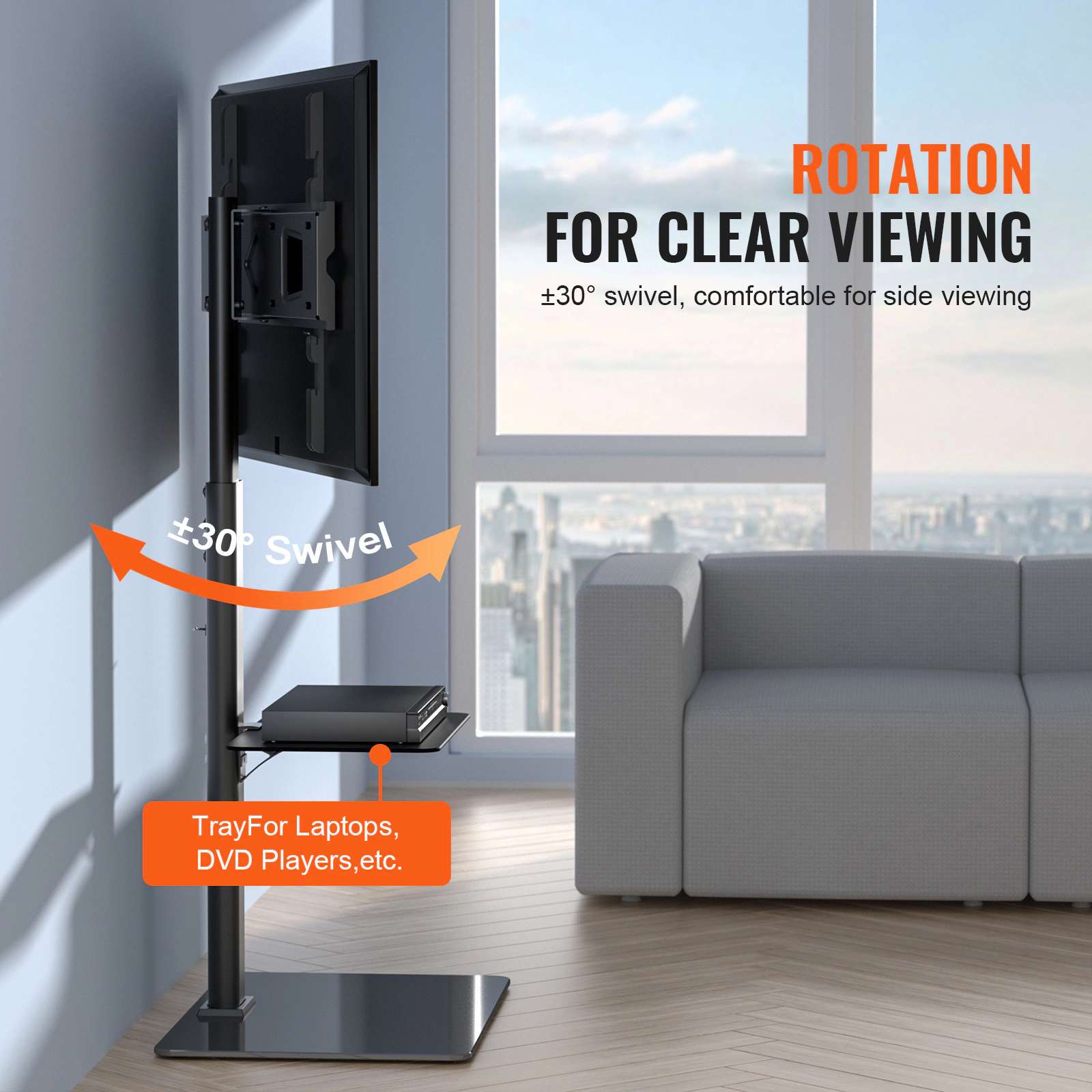 HONGGE TV Stand Mount TV Stand for to TVs Height Adjustable Portable TV Stand with for Bedroom Living Room