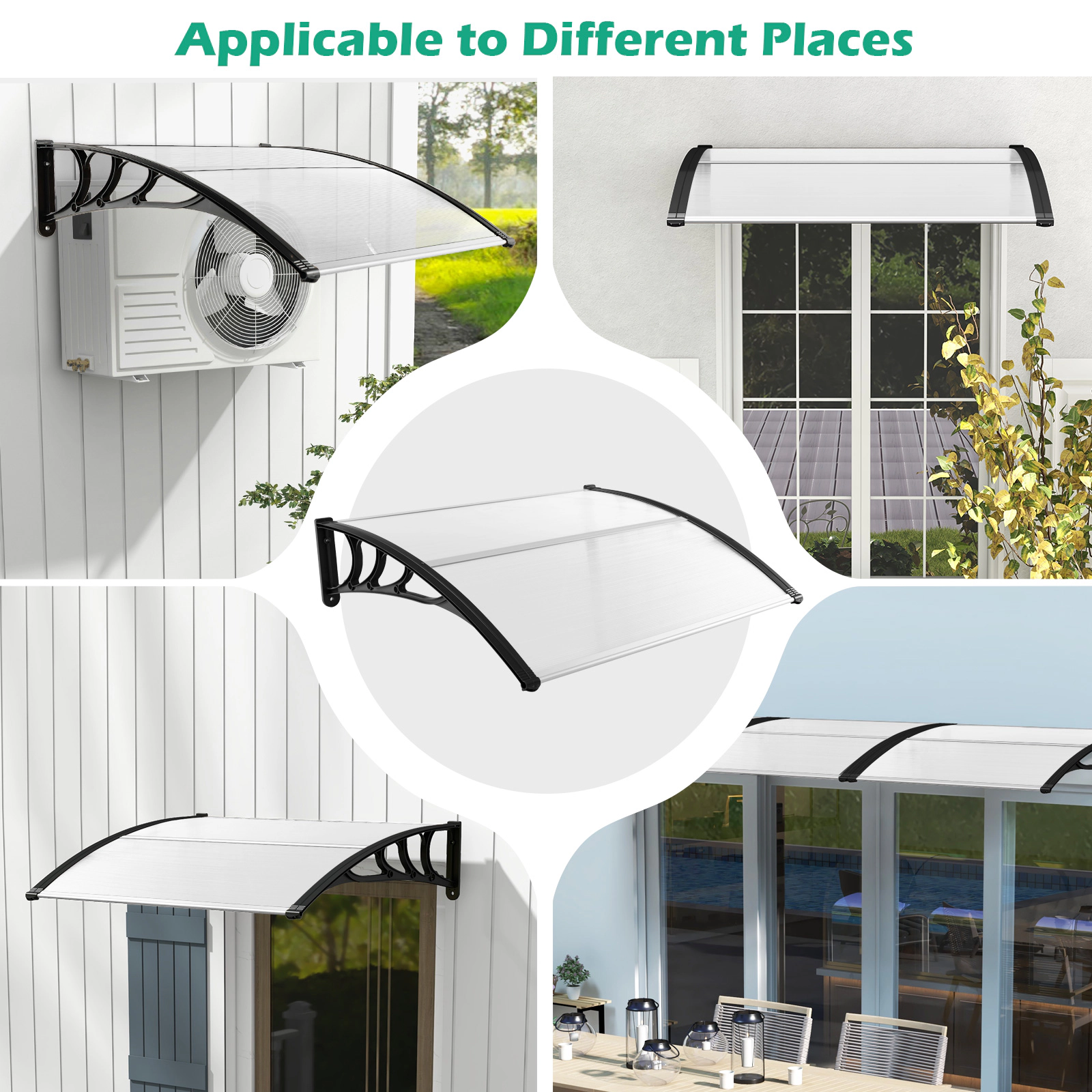 SUGIFT Black 48-in x 40-in Polycarbonate Door Awning Window Canopy Rain Snow Cover with ABS Bracket