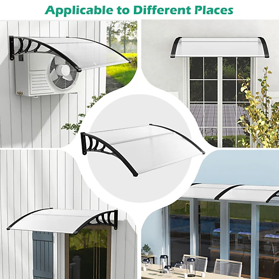 SUGIFT Black 48-in x 40-in Polycarbonate Door Awning Window Canopy Rain Snow Cover with ABS Bracket