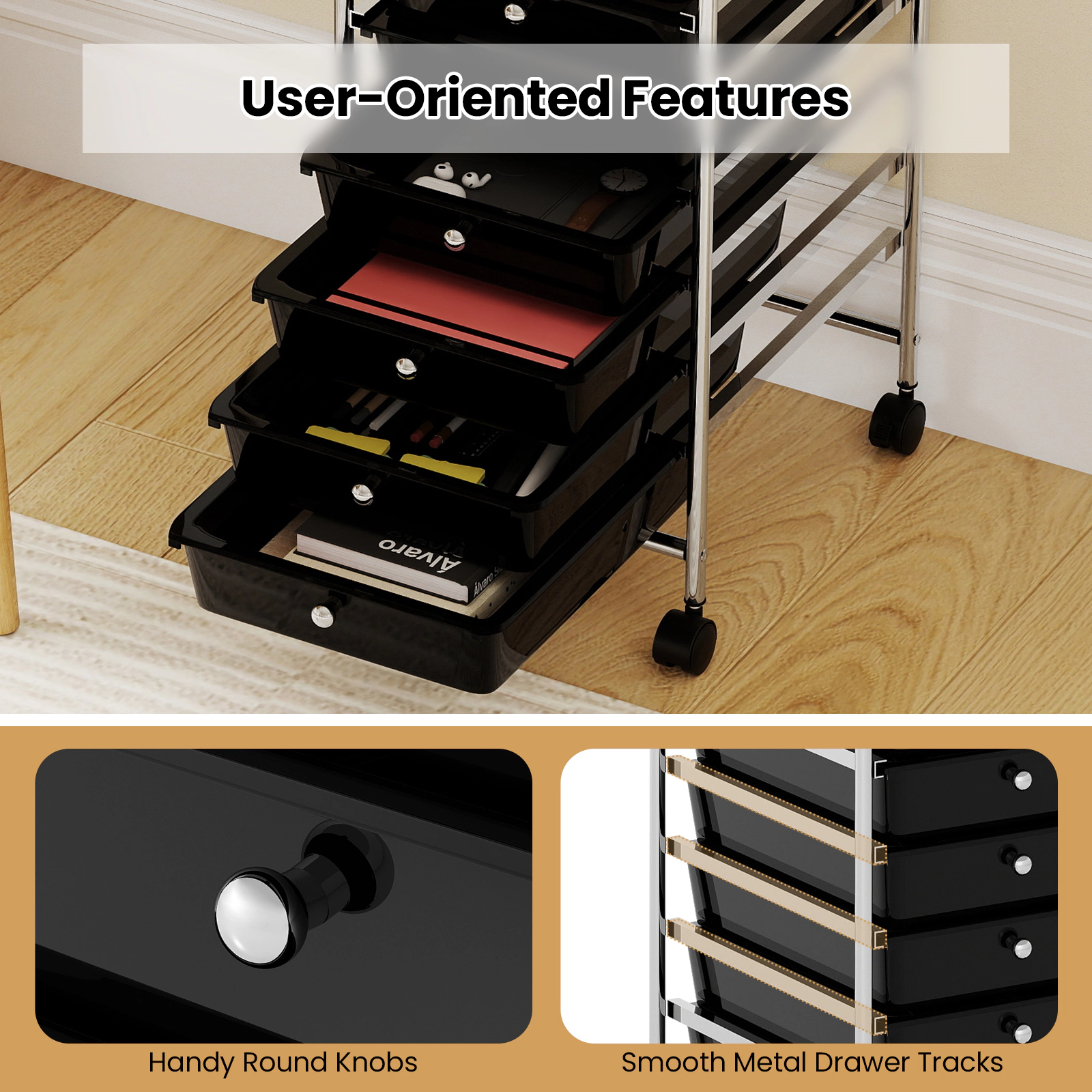SlickBlue Rolling Drawer Organizer Cart, 10 Drawers, Top Shelf