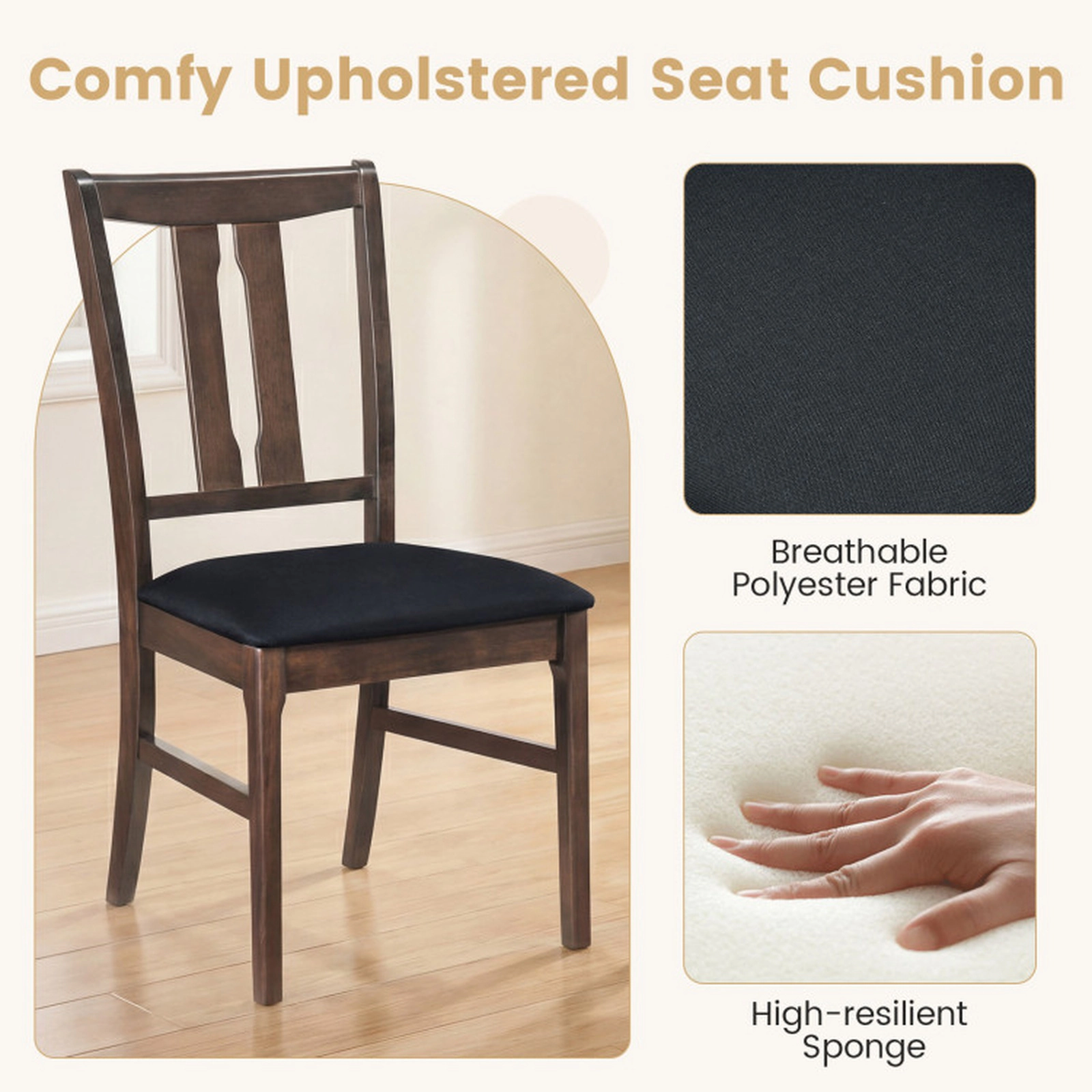 SUGIFT Upholstered Dining Chairs with High Curved Back 330-lb Capacity Walnut+Black Gray+White