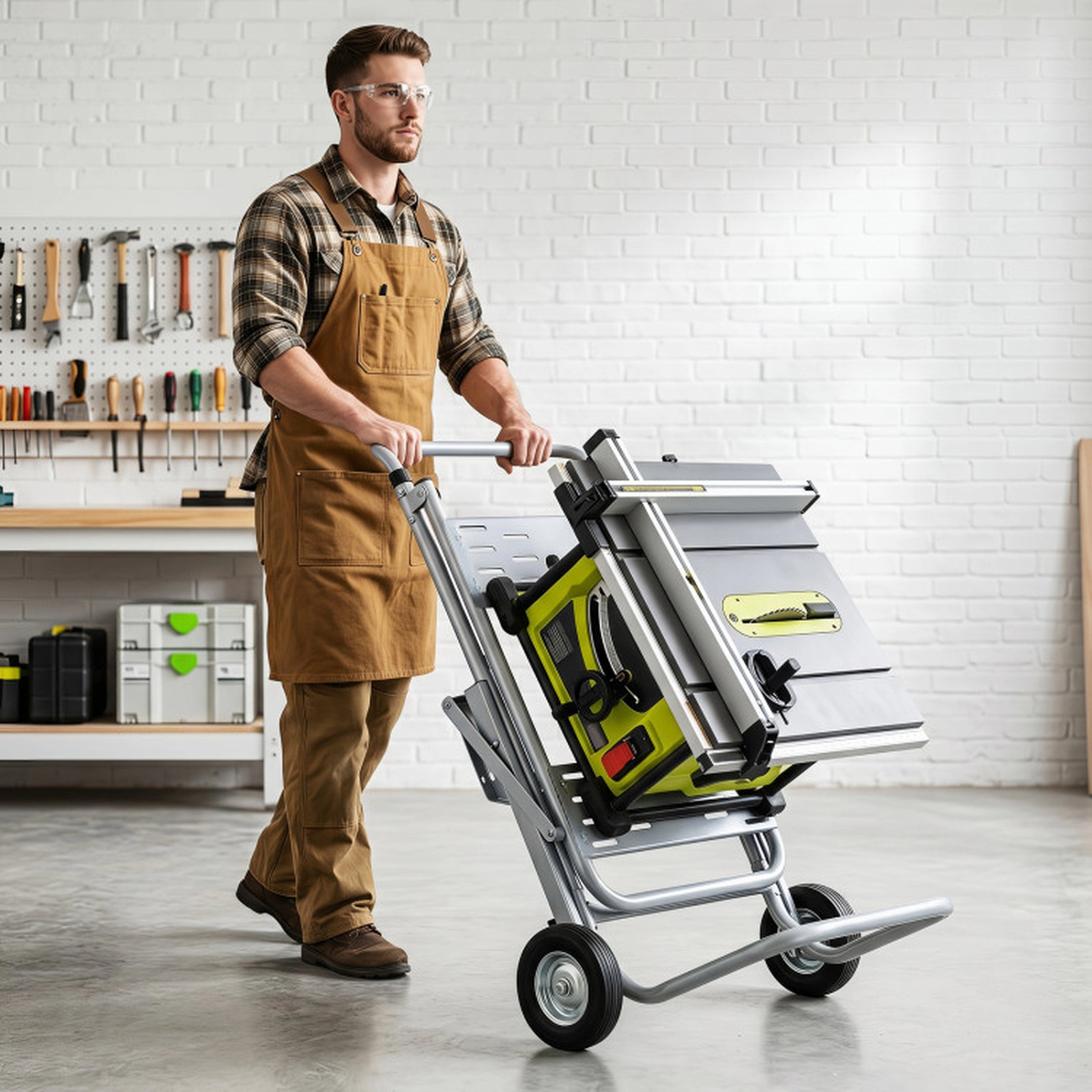 SUGIFT Folding Rolling 8-in Wheels Metal Portable Table Saw Stand 47-in x 28.5-in x 23-in 331-lb Capacity Silver