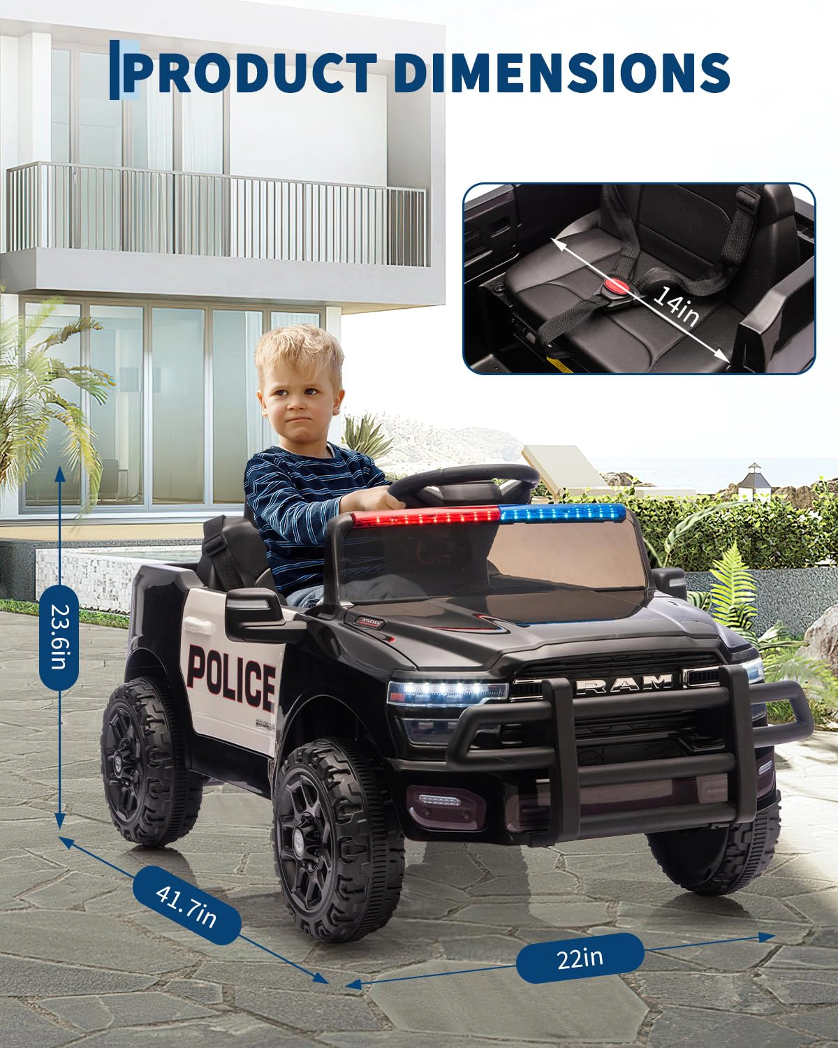 Licensed RAM 12V Kids Ride On Truck with Remote Control, Electric Pickup Car LED Lights and Music