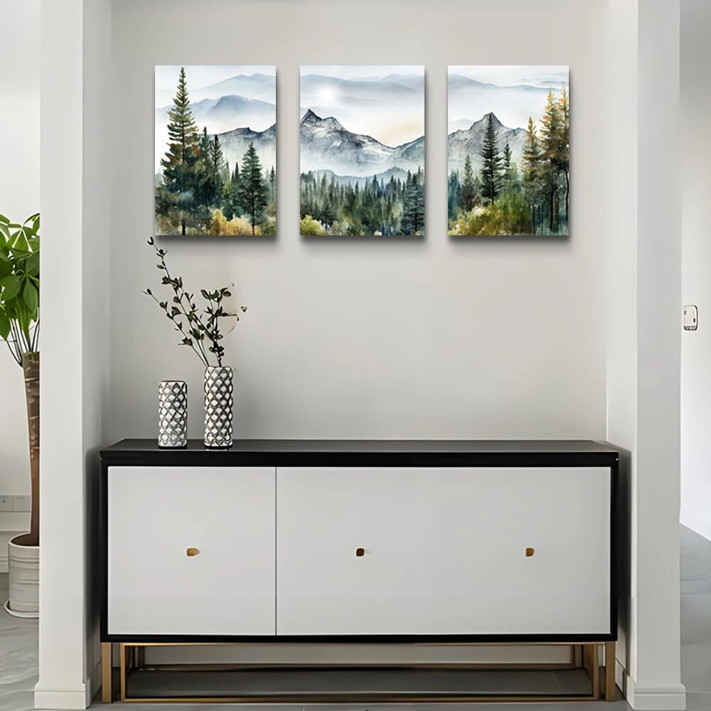 Granny Furni Antic Unisex Abstract Mountain Forest Canvas Wall Art 3-Piece Framed Set