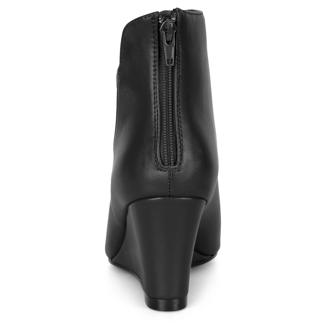 BLISSFUL STEP Women PU Leather Pointed Toe Zipper Wedge Heel Ankle Booties