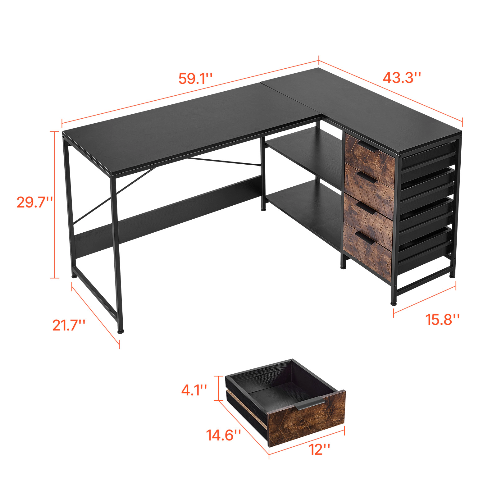 HONGGE L-Shaped Computer Desk, Reversible Corner Gaming Desk