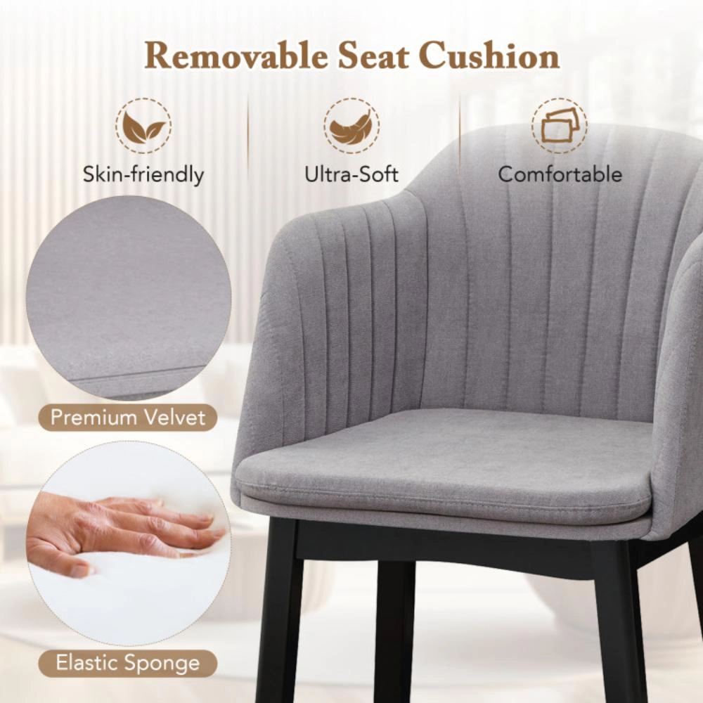 Hivvago Upholstered Velvet Accent Modern Dining Chairs Set of 2 with Curved Backrests-Grey