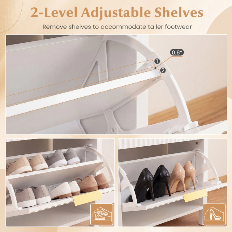 Hivvago Shoe Storage Bench Narrow Wooden Entryway Bench with 2 Flip Drawers